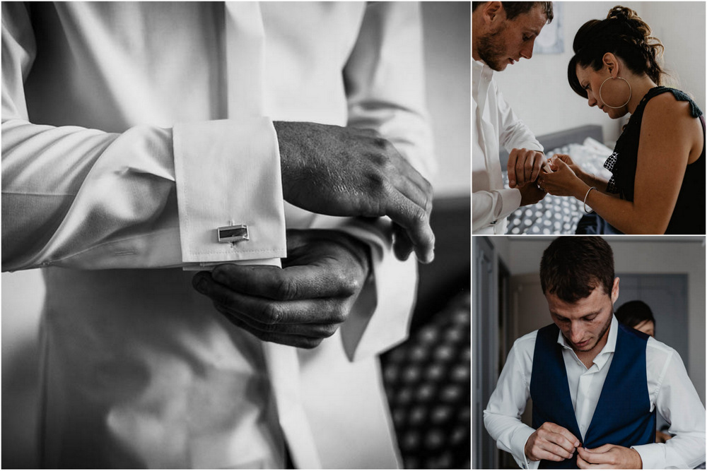 habillage du marié - boutons de manchette - mariage champetre en normandie - photographe mariage eure - calvados