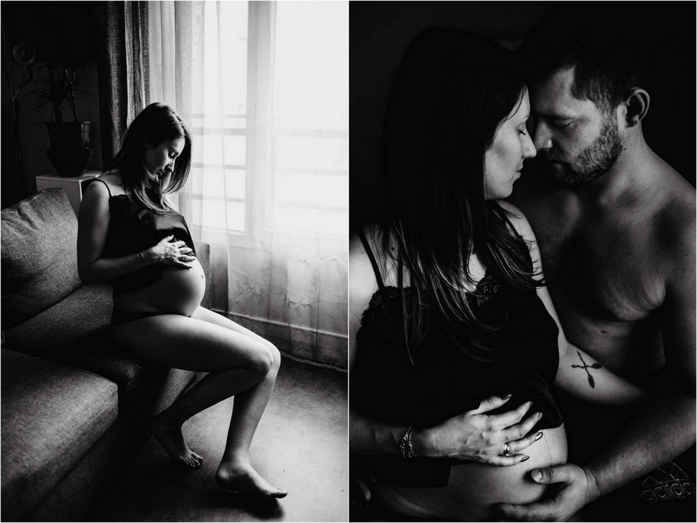 noir et blanc - femme enceinte - photo couple - amour - bebe - parents - grossesse - photographe grossesse boudoir chartres